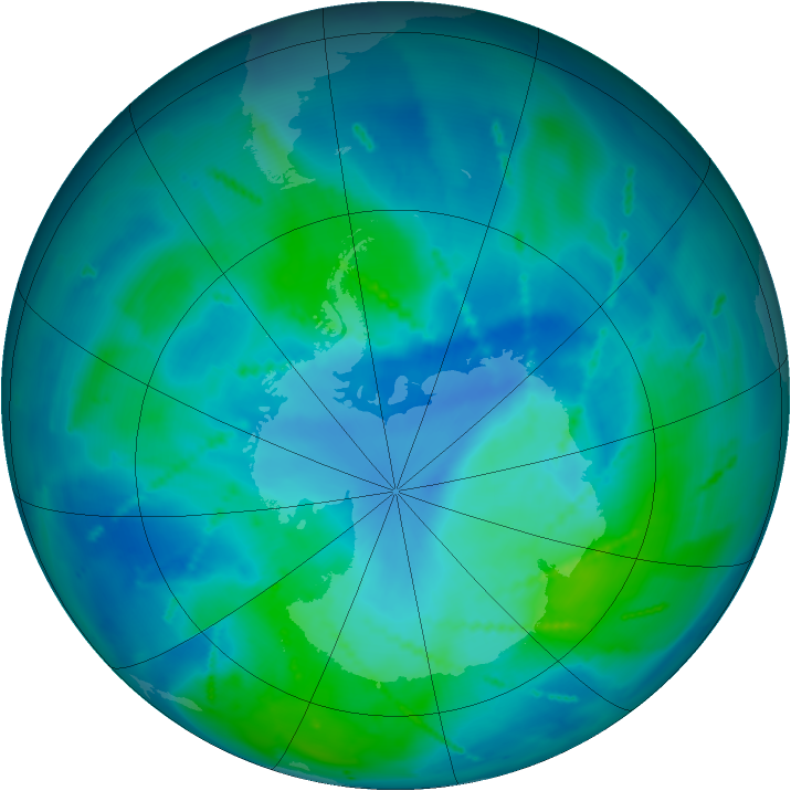 Antarctic ozone map for 02 March 2011